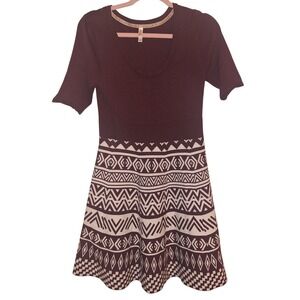Xhilaration Juniors Size Large Burdundy Geometric Design‎ Sweater Dress Holiday